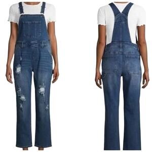Vintage Y2K NWT Denim Distress Overalls Juniors Sz L Women Sz M Retro Festival